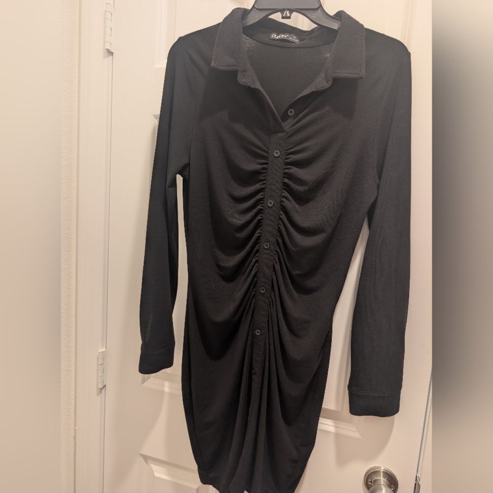 Black Long Sleeve Button Down Dress